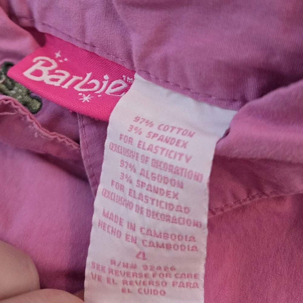 Vintage Y2k (2000) Barbie Fuschia Purple Sleeveless Top with Green Floral Design